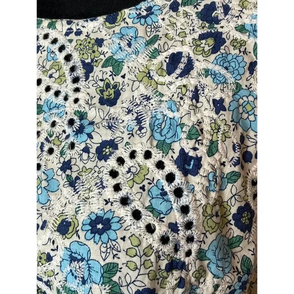 Solitaire Embroidered Eyelet Babydoll Top Peplum Ruffles Blue Green Floral XL - Picture 4 of 10